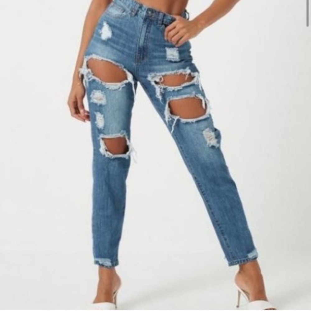 Missguided Riot High Rise Mom Jeans Distressed Size 0